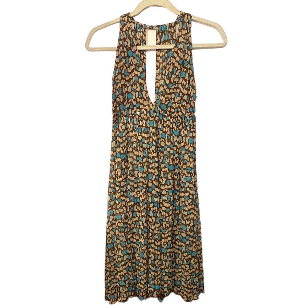 Diane Von Furstenberg Womens Size 0 Spotted Knit Empire Waist Dress Blue Brown